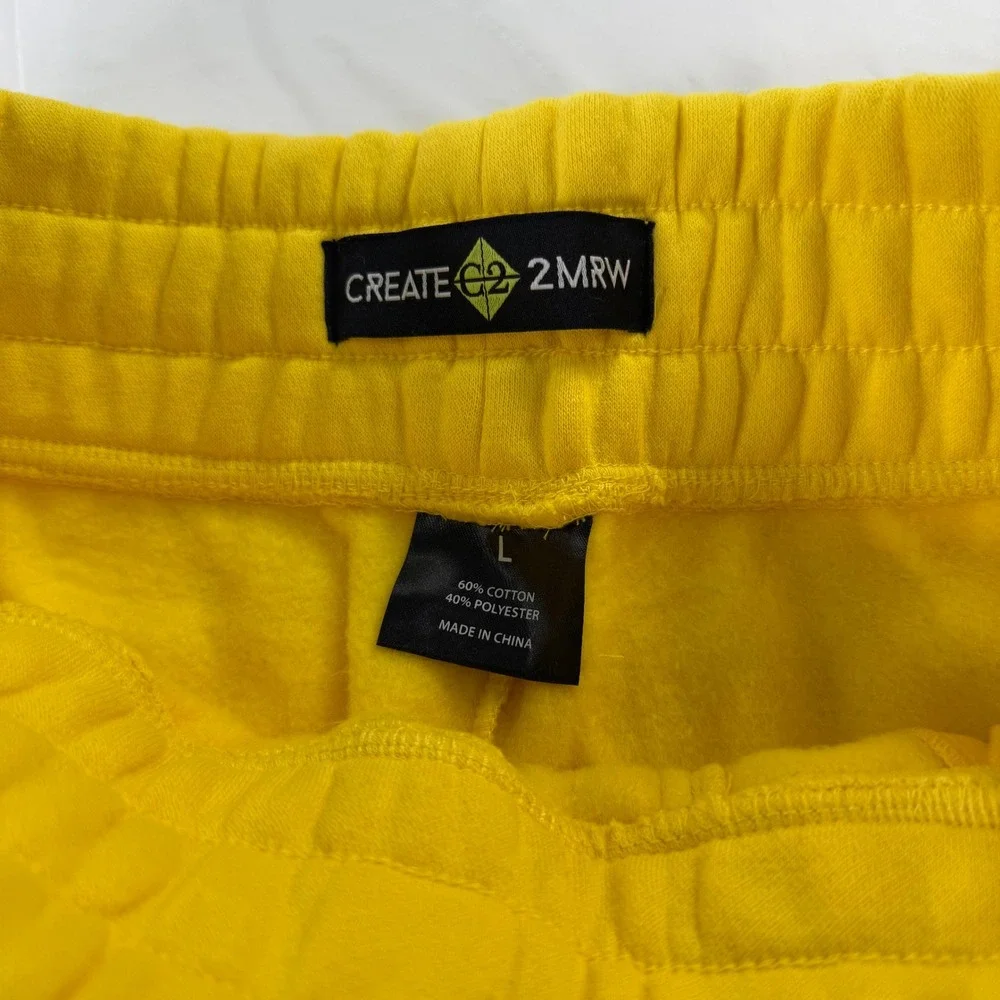 Create 2MRW Men Yellow Tribal Geometric Print Jogger Sweatpants Ankle Zip NWT